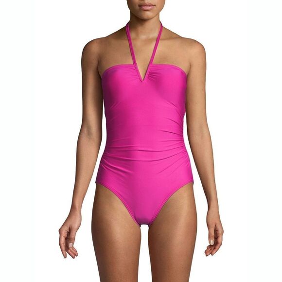 New! CALVIN KLEIN Halter Pink One-Piece Swimsuit Stretchy UV Protection Size 6 - Picture 1 of 6